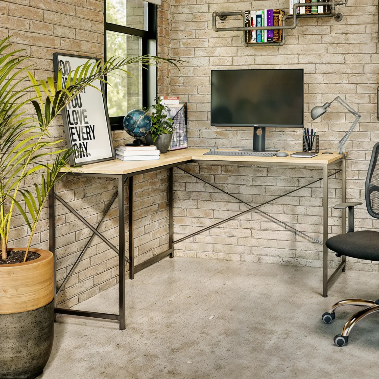 Escritorio con forma de "L" TOP LIVING Desk-11 beige y negro
